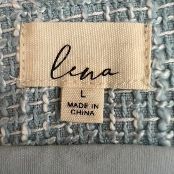 Lena Light Blue Tweed Short Sleeve Jacket & Skirt Matching Set Size L NWT - Picture 11 of 15